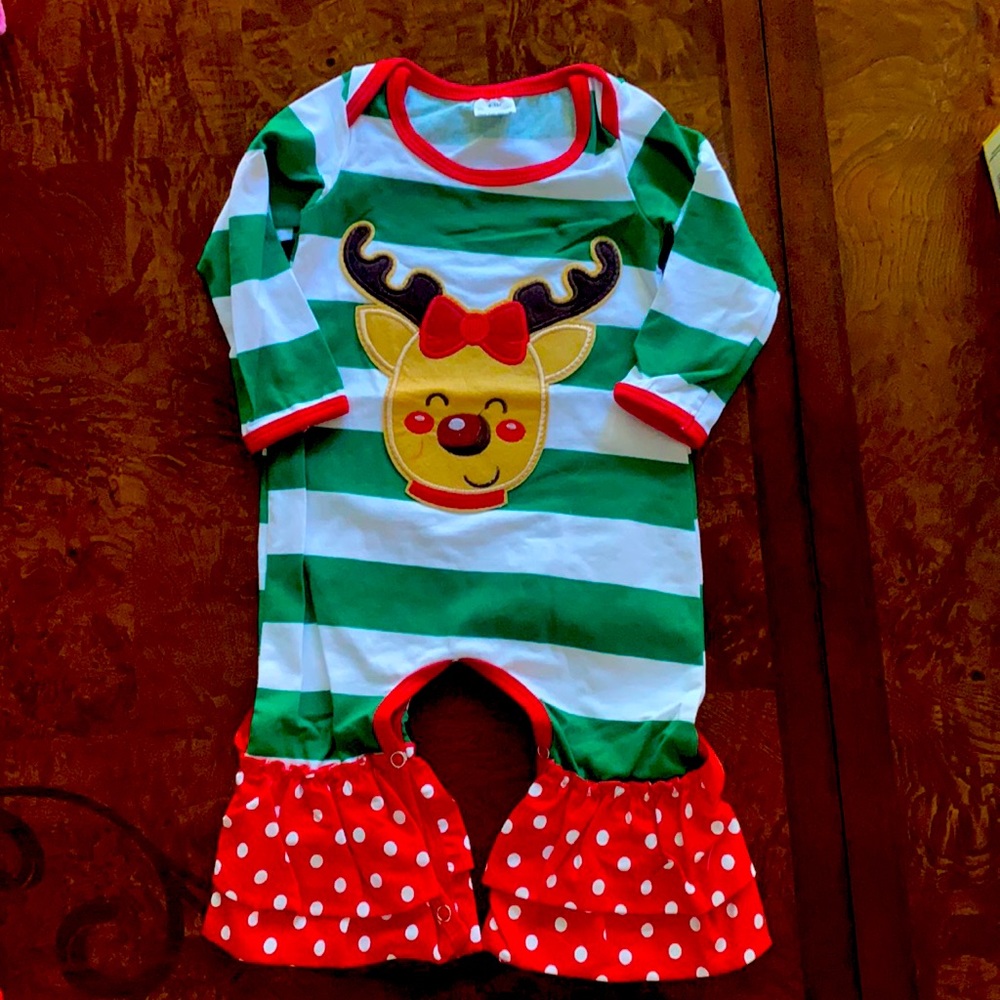 Boutique Christmas reindeer romper 0-3 months